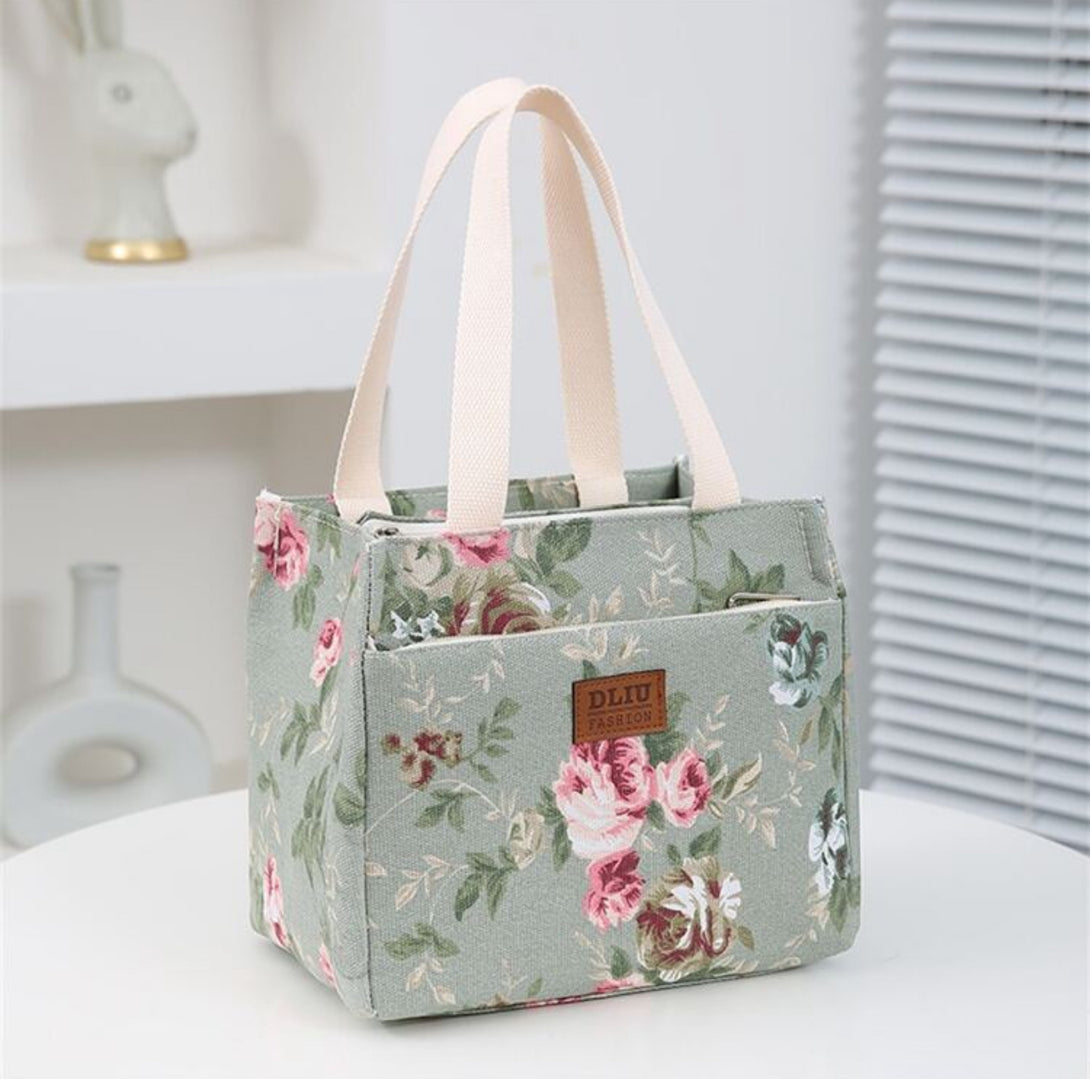 Insulated Lunch Tote Bag with Floral Pattern, Lunch Box Tote for Work or School 