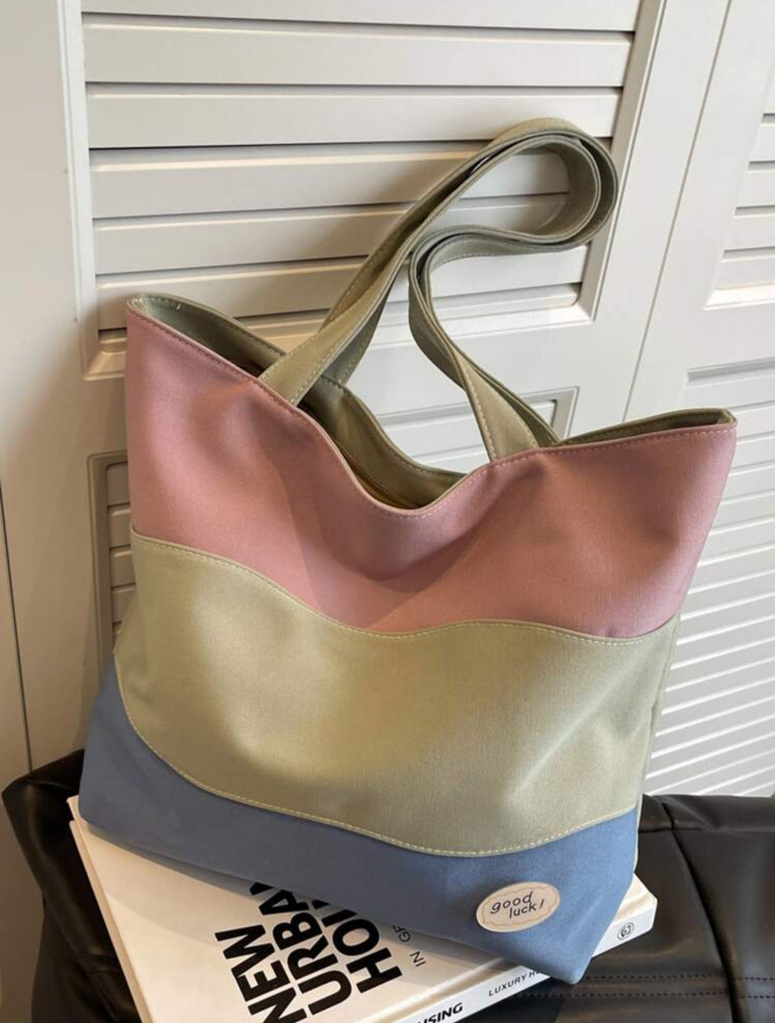 Shoulder Tote Bag with Zippered Top and Inside Pockets