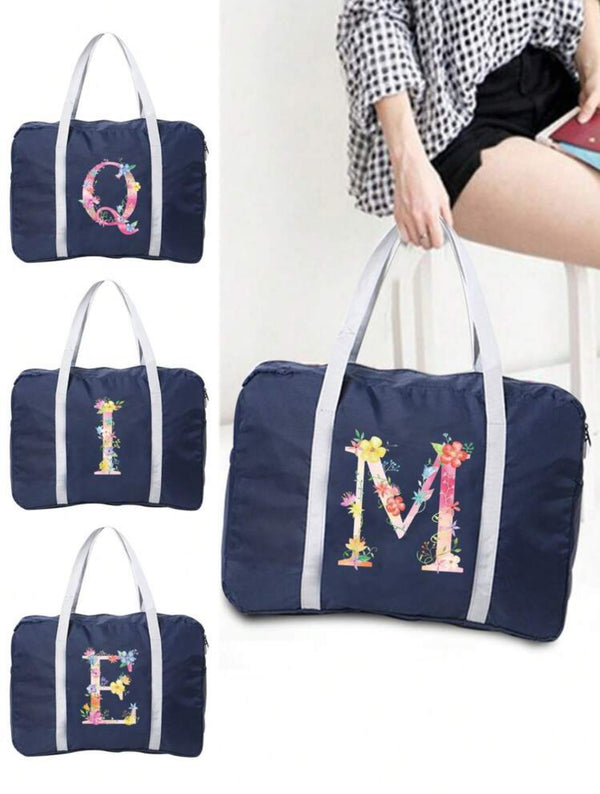 Personalized Duffle Bag with Your Floral Initial Letter 