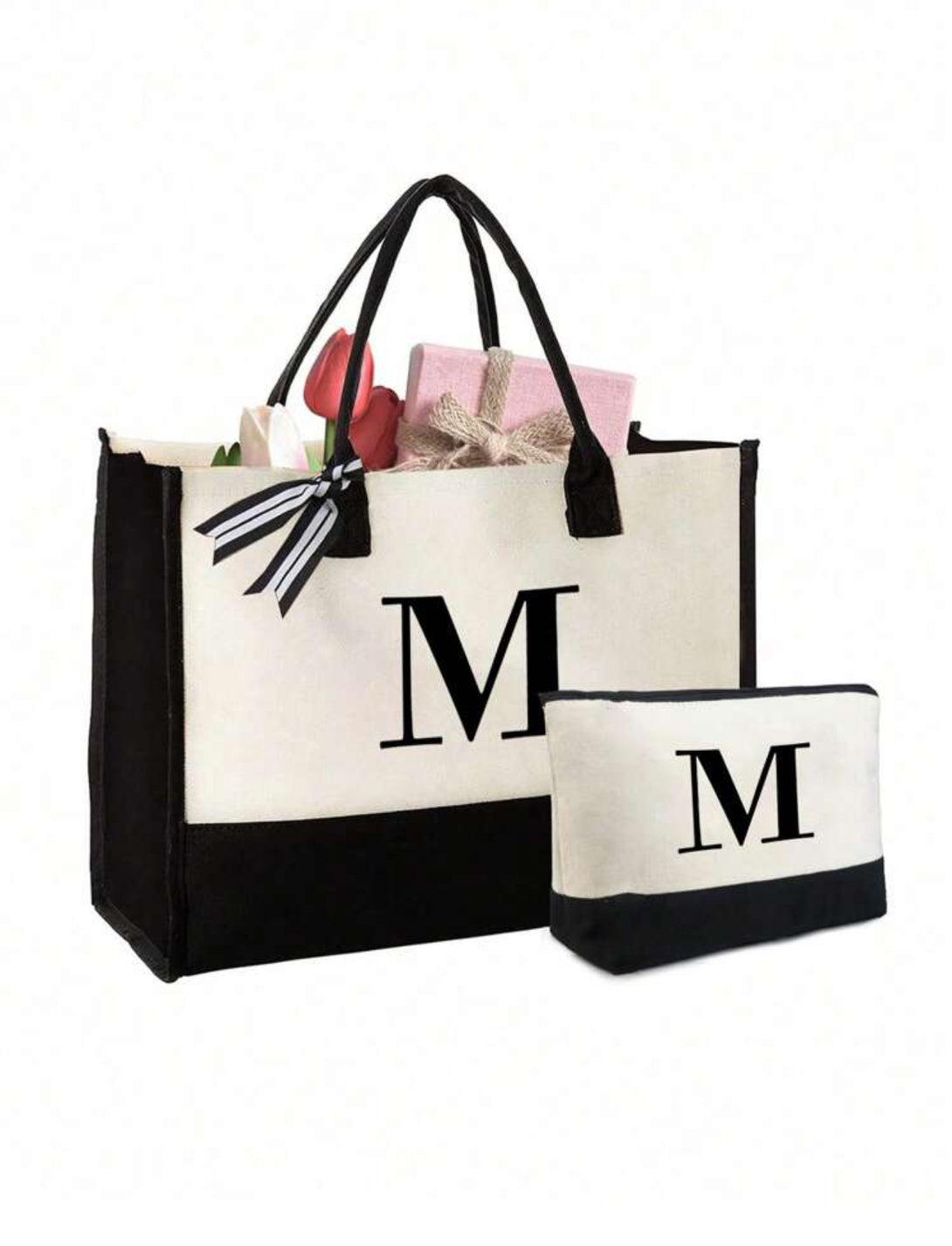 Jute/Canvas Personalized Tote Bag with Matching Cosmetic Bag