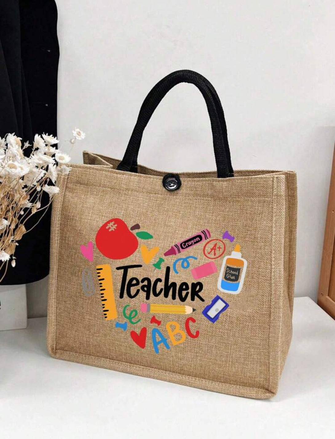 Teacher Tote Jute Bag, Teacher Gift 