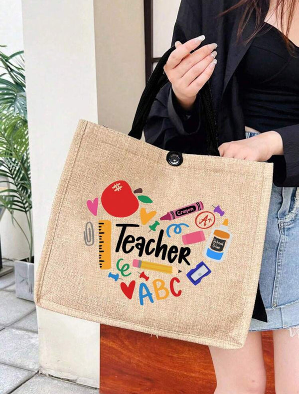 Teacher Tote Jute Bag, Teacher Gift 