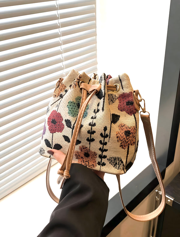 Floral Pattern Tapestry Style Crossbody Shoulder Women Mini Tote Bag