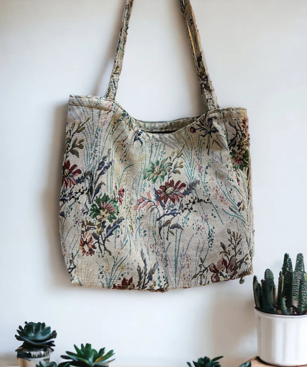 Thick Floral Botanical Tapestry Style Tote Bag